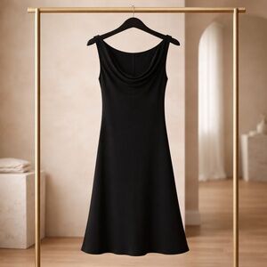 Black Sleeveless Cowl Neck Dress | Minimalist Chic |